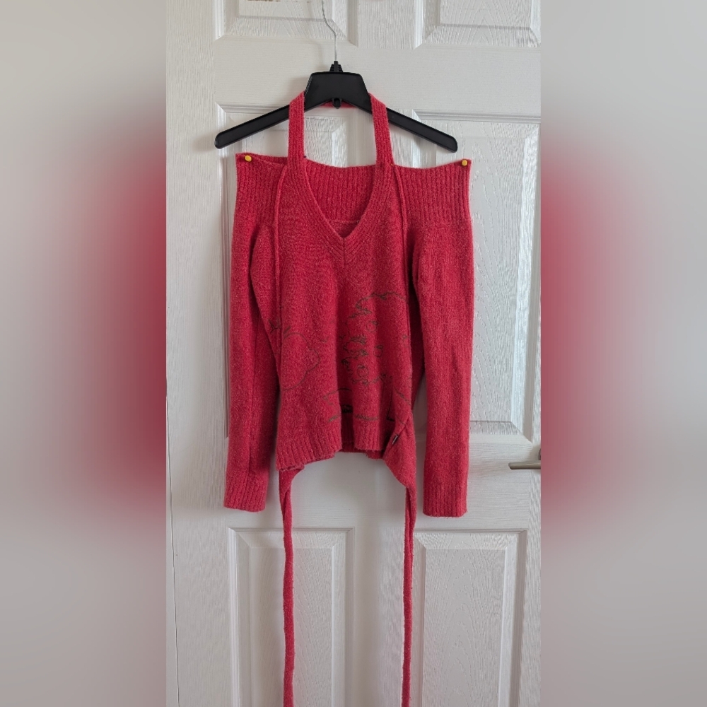 Off-the-Shoulder Red Knit Sweater